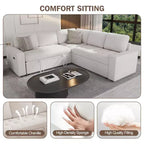 Canapé-lit modulaire d'angle 5 places Dyonery avec lit gigogne/ports USB/dossier réglable/rangement, montage sans outil