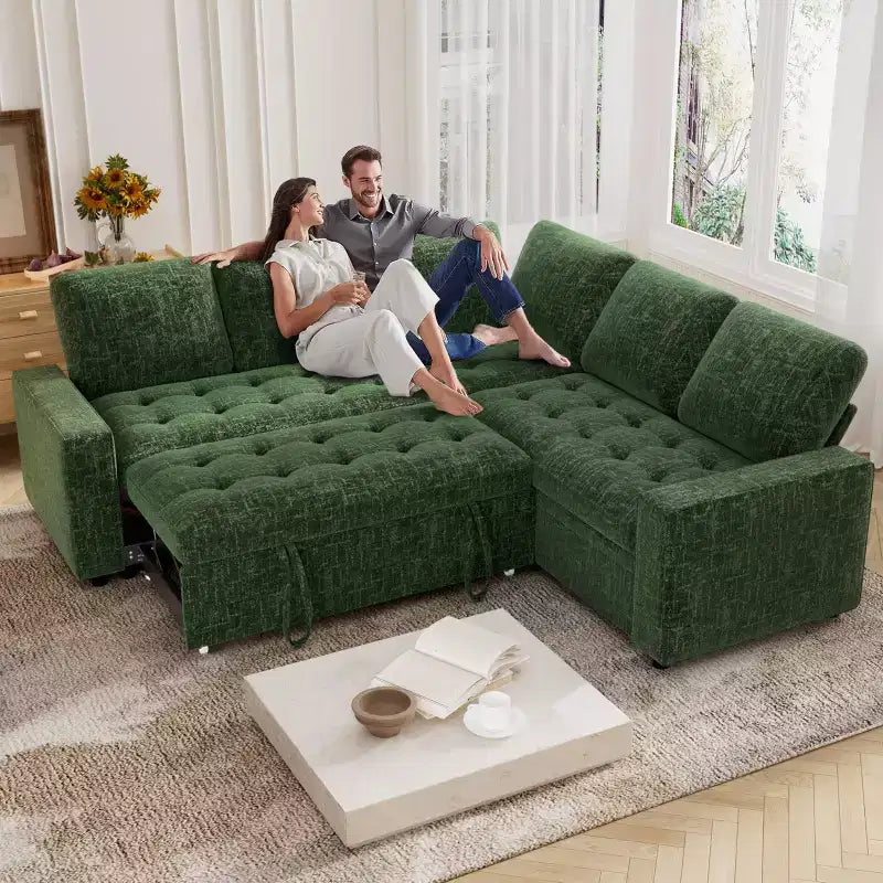 Dyonery 5 Seat L Shaped Modular Sectional Sleeper Sofa Bed with Pull Out Bed/USB Ports/Adjustable Backrest/Storage, Tool-Free Assembly