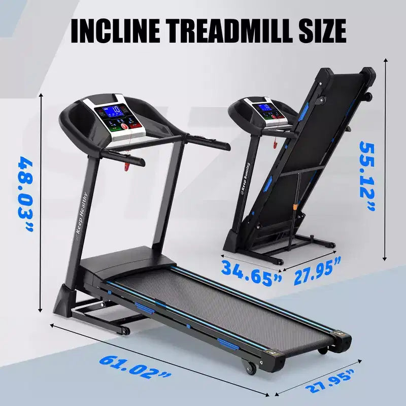Whisen Electric Foldable Treadmill, 3.5HP Workout Running Machine Walking with Automatic Incline - Black