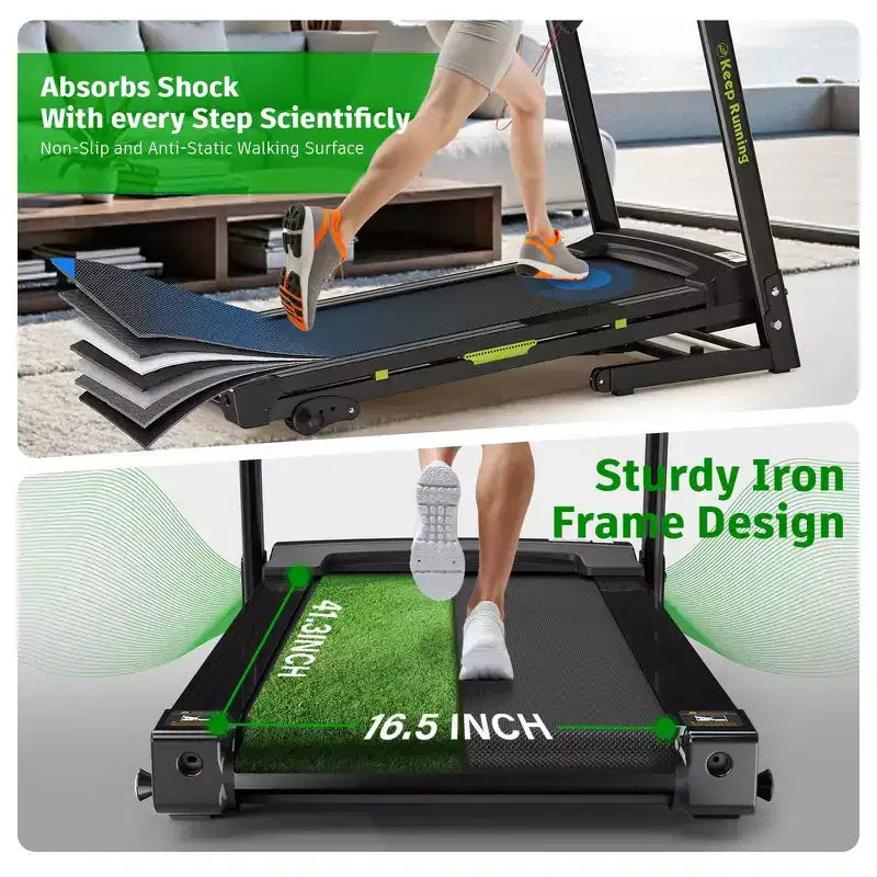 Tapis de course électrique pliable Whisen, machine d'entraînement de 3,5 CV pour la course et la marche avec 12 programmes prédéfinis, inclinaison, commandes de vitesse sur les mains courantes