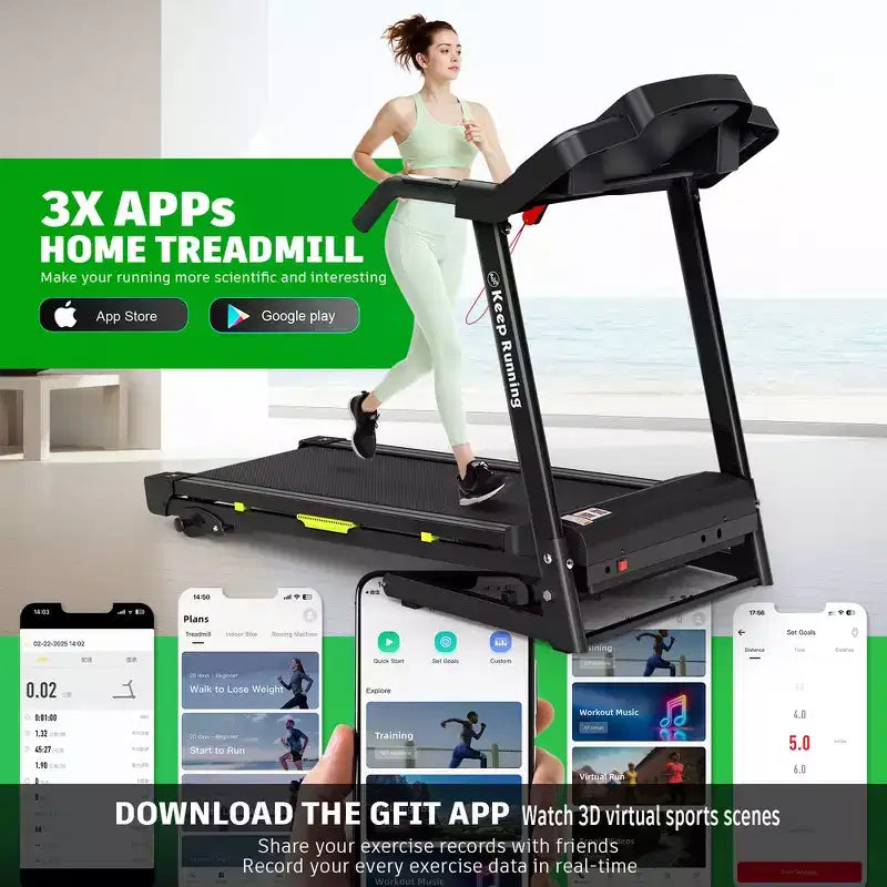 Tapis de course électrique pliable Whisen, machine d'entraînement de 3,5 CV pour la course et la marche avec 12 programmes prédéfinis, inclinaison, commandes de vitesse sur les mains courantes