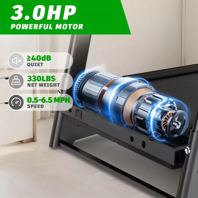 Tapis de course électrique pliable Whisen, machine d'entraînement de 3,5 CV pour la course et la marche avec 12 programmes prédéfinis, inclinaison, commandes de vitesse sur les mains courantes