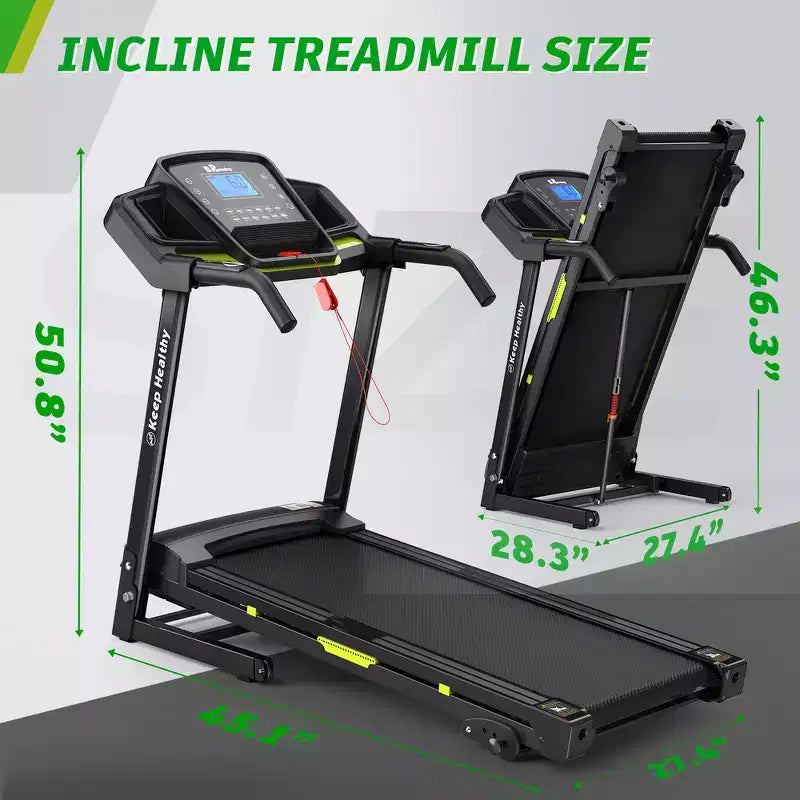 Tapis de course électrique pliable Whisen, machine d'entraînement de 3,5 CV pour la course et la marche avec 12 programmes prédéfinis, inclinaison, commandes de vitesse sur les mains courantes