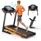 Tapis de course électrique pliable Whisen, machine d'entraînement de 3,5 CV pour la course et la marche avec 12 programmes prédéfinis, inclinaison, commandes de vitesse sur les mains courantes