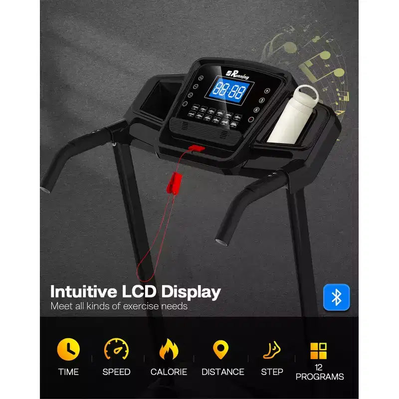Tapis de course électrique pliable Whisen, machine d'entraînement de 3,5 CV pour la course et la marche avec 12 programmes prédéfinis, inclinaison, commandes de vitesse sur les mains courantes