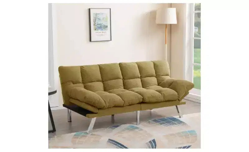 Okak Modern Corduroy Convertible Loveseat Sofa Bed with Adjustable Back & Arm,Upholstered Futon Sofa Couch for Living Room,Apartment