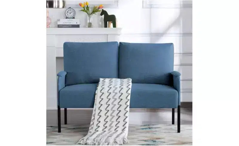 Okak Modern Metal Frame Small Loveseat Sofa with Padding Arms,Upholstered Futon Sofa Couch for Living Room,Apartment