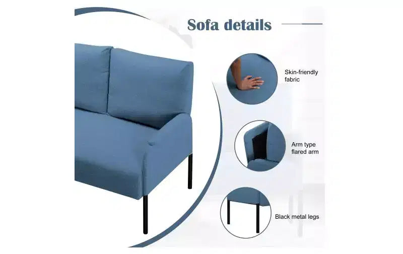 Okak Modern Metal Frame Small Loveseat Sofa with Padding Arms,Upholstered Futon Sofa Couch for Living Room,Apartment