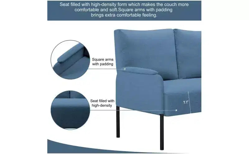 Okak Modern Metal Frame Small Loveseat Sofa with Padding Arms,Upholstered Futon Sofa Couch for Living Room,Apartment