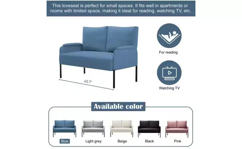 Okak Modern Metal Frame Small Loveseat Sofa with Padding Arms,Upholstered Futon Sofa Couch for Living Room,Apartment