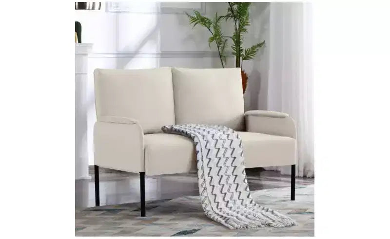 Okak Modern Metal Frame Small Loveseat Sofa with Padding Arms,Upholstered Futon Sofa Couch for Living Room,Apartment