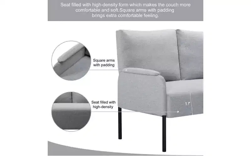Okak Modern Metal Frame Small Loveseat Sofa with Padding Arms,Upholstered Futon Sofa Couch for Living Room,Apartment