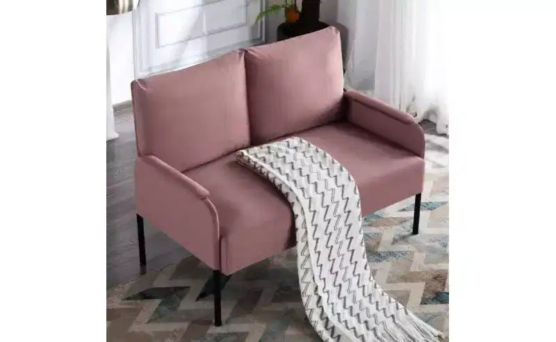 Okak Modern Metal Frame Small Loveseat Sofa with Padding Arms,Upholstered Futon Sofa Couch for Living Room,Apartment