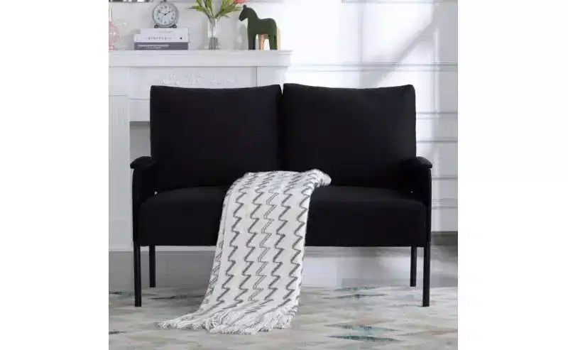 Okak Modern Metal Frame Small Loveseat Sofa with Padding Arms,Upholstered Futon Sofa Couch for Living Room,Apartment