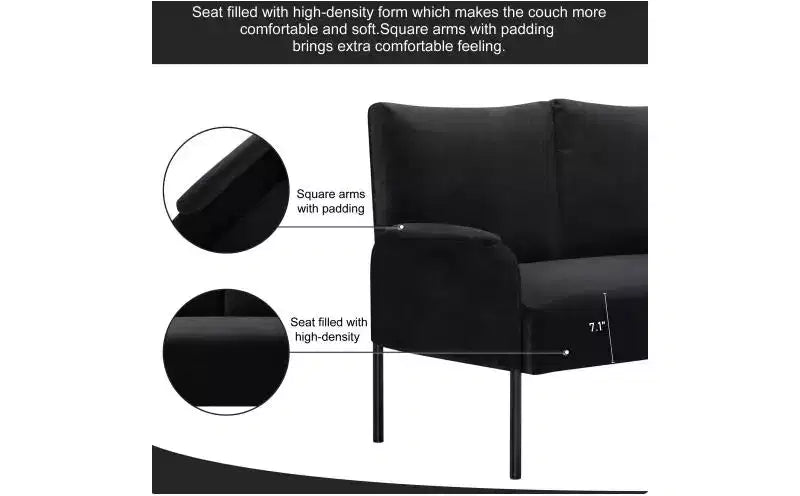 Okak Modern Metal Frame Small Loveseat Sofa with Padding Arms,Upholstered Futon Sofa Couch for Living Room,Apartment