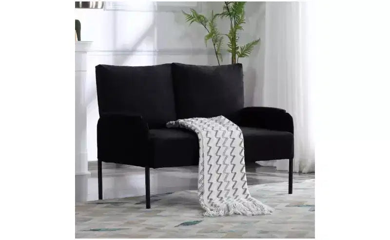 Okak Modern Metal Frame Small Loveseat Sofa with Padding Arms,Upholstered Futon Sofa Couch for Living Room,Apartment