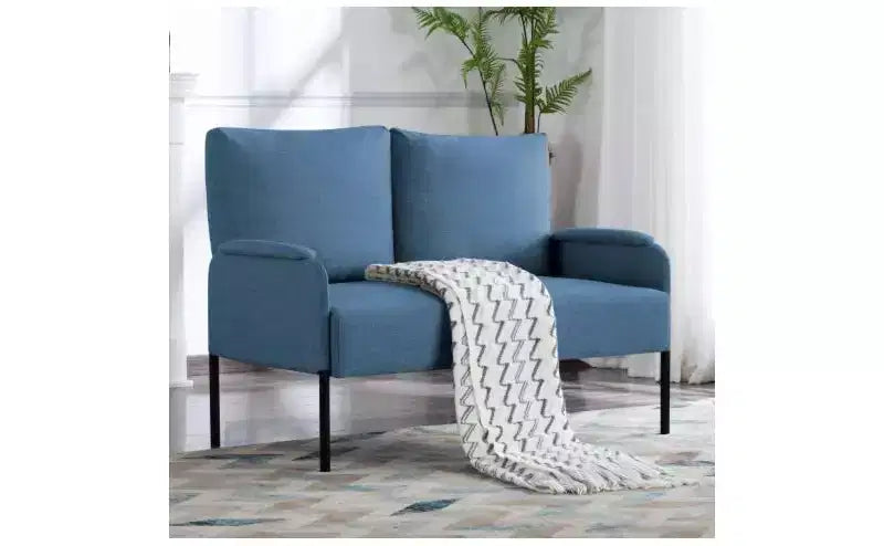 Okak Modern Metal Frame Small Loveseat Sofa with Padding Arms,Upholstered Futon Sofa Couch for Living Room,Apartment