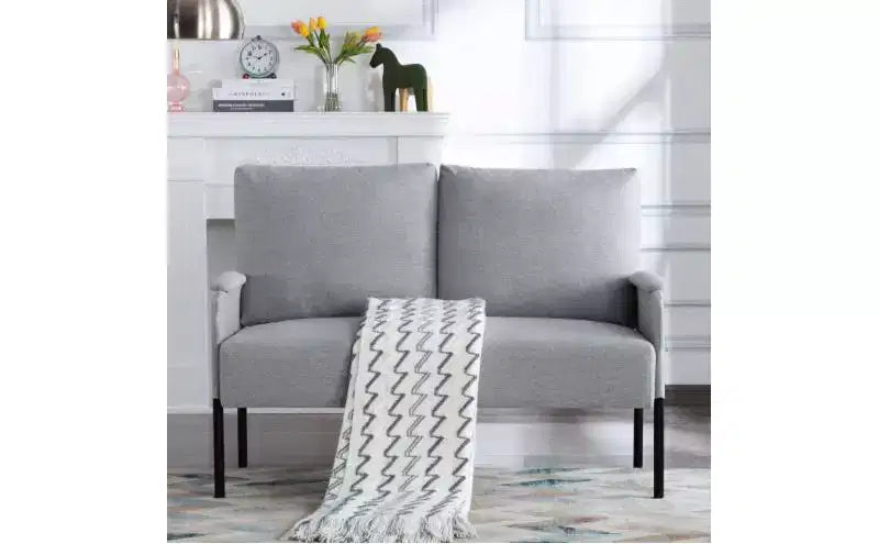 Okak Modern Metal Frame Small Loveseat Sofa with Padding Arms,Upholstered Futon Sofa Couch for Living Room,Apartment