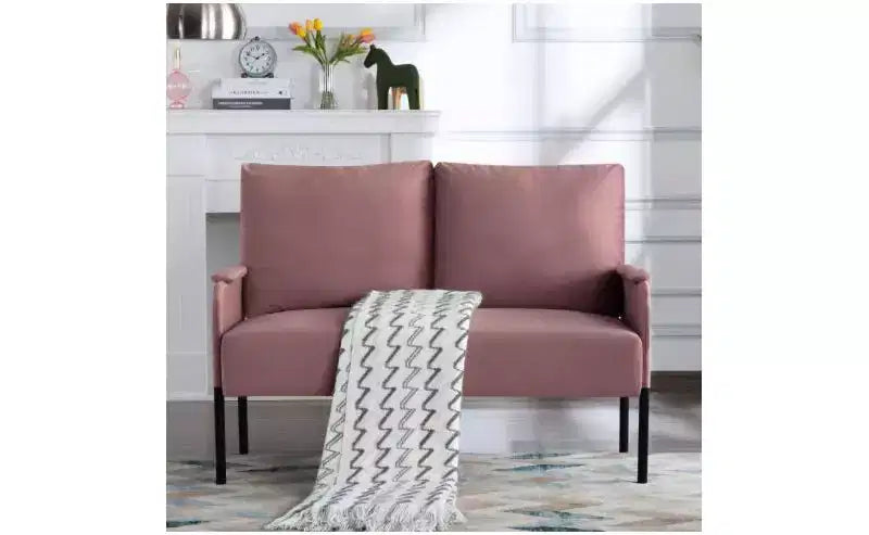Okak Modern Metal Frame Small Loveseat Sofa with Padding Arms,Upholstered Futon Sofa Couch for Living Room,Apartment
