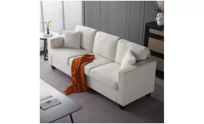 Okak Modern Teddy Velvet 3-Seater Sofa with Thickened Back Cushions,Upholstered Futon Sofa Couch for Living Room,Apartment