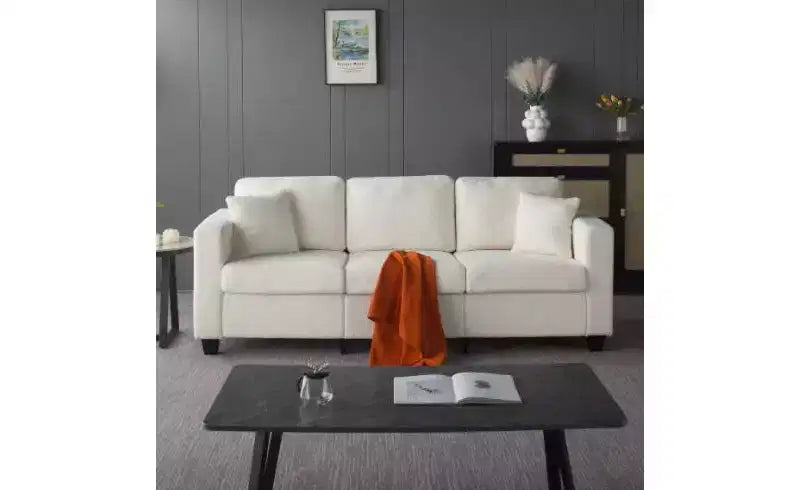 Okak Modern Teddy Velvet 3-Seater Sofa with Thickened Back Cushions,Upholstered Futon Sofa Couch for Living Room,Apartment