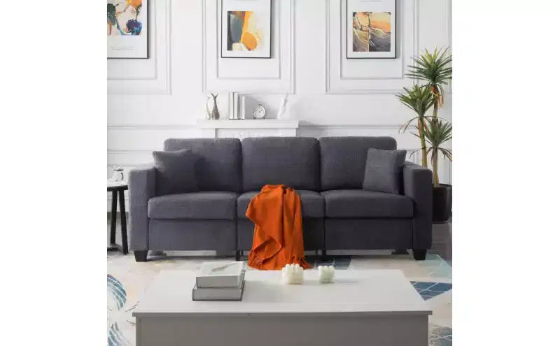 Okak Modern Teddy Velvet 3-Seater Sofa with Thickened Back Cushions,Upholstered Futon Sofa Couch for Living Room,Apartment