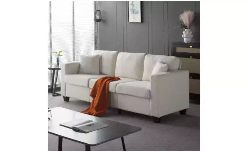 Okak Modern Teddy Velvet 3-Seater Sofa with Thickened Back Cushions,Upholstered Futon Sofa Couch for Living Room,Apartment