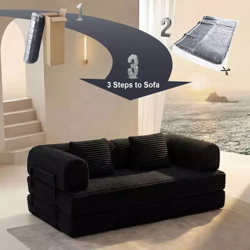 Okak Modren Compression Convertible Floor Sofa Bed with Back Pillows,Boneless Futon Couch Living Room,Apartment