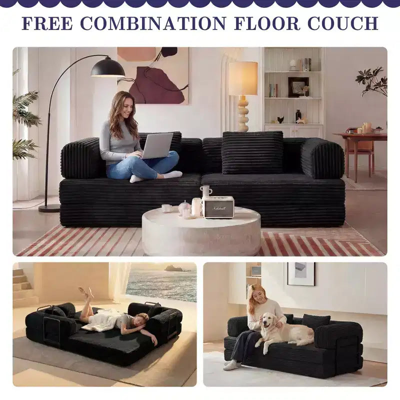 Okak Modren Compression Convertible Floor Sofa Bed with Back Pillows,Boneless Futon Couch Living Room,Apartment