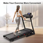 Tapis de course pliable Whisen, machine de course à pied avec 12 programmes prédéfinis, inclinaison – Noir et rouge