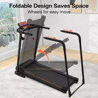 Whisen Walking Foldable Treadmill, Extended Handrails for Recovery Fitness Running Machine - Black & Orange