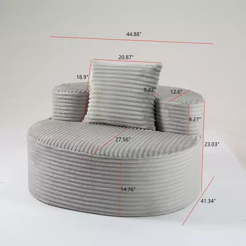 TUYOHW Corduroy Lounge Sofa,Modern Upholstered Couch with Ribbed Fabric,Throw Pillows,Couches for Living Room,Bedroom,No Assembly Required,Smoke Gray