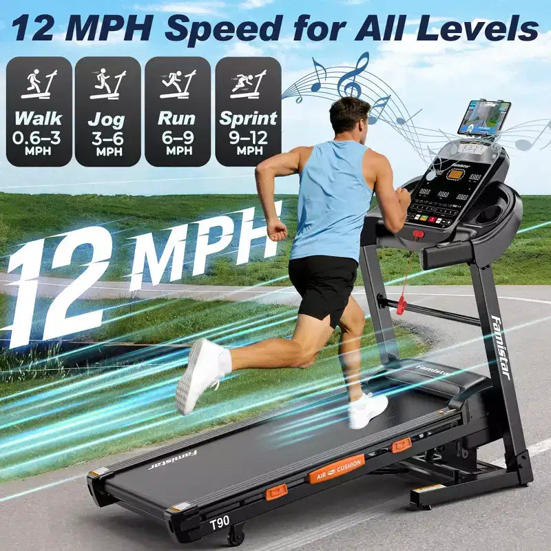 5.1HP Foldable Treadmill w/ 20% Auto Incline,400lbs Capacity,12MPH Portable Treadmill for Home,105 Programs,Personalized Workout w/APP,Running Walking