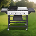 2+2 Burner Gas Grill with Plancha Combo, Flat Top Griddle & BBQ Grill, Outdoor Propane Grill for Backyard, Patio, Camping & Family Cooking