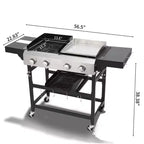Barbecue à gaz 2+2 brûleurs avec plancha, plaque de cuisson plate et grille de barbecue, grill extérieur au propane pour le jardin, la terrasse, le camping et les repas en famille