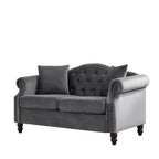 Canapé 2 places en velours Chesterfield de 145 cm, avec accoudoirs arrondis, garniture cloutée pour petit salon, chambre à coucher, appartement-Panipeachy