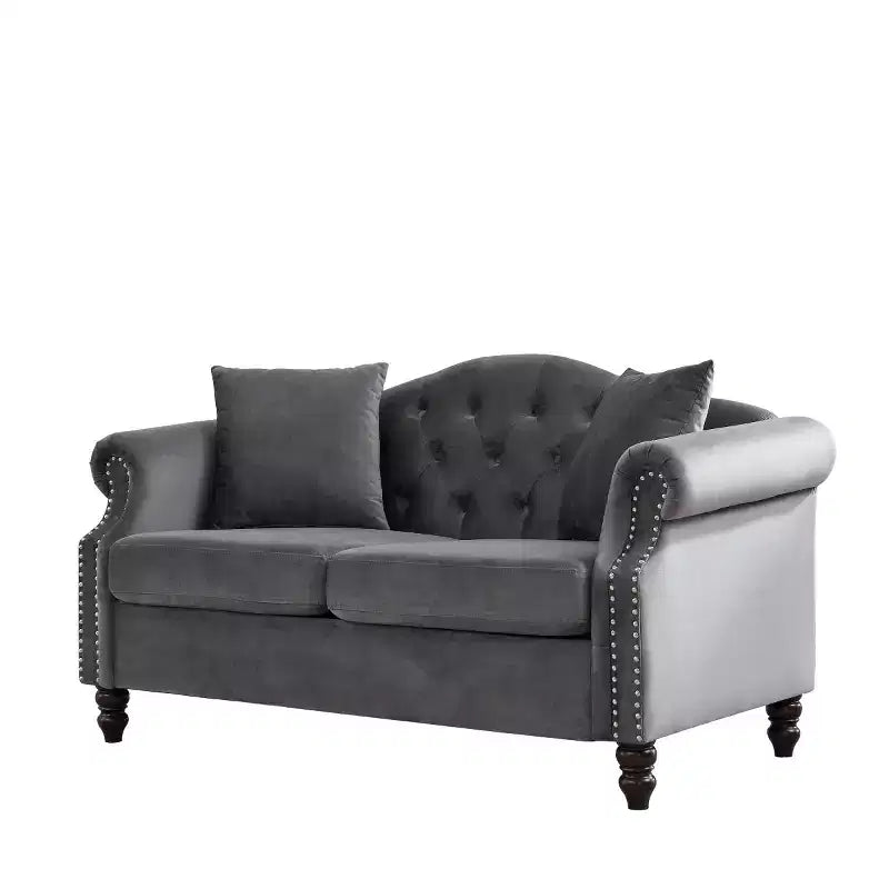 Canapé 2 places en velours Chesterfield de 145 cm, avec accoudoirs arrondis, garniture cloutée pour petit salon, chambre à coucher, appartement-Panipeachy