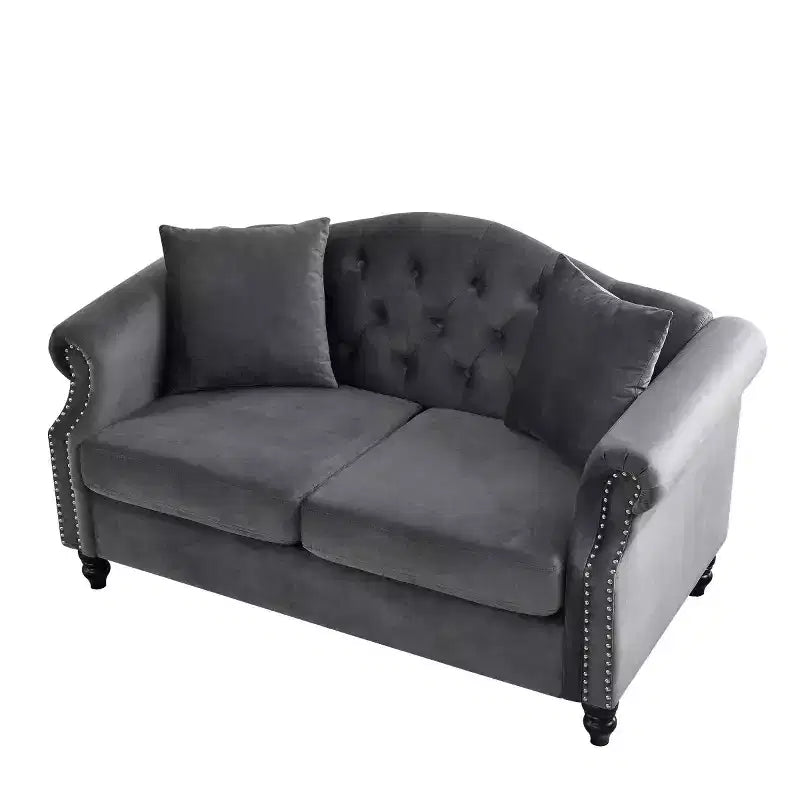 Canapé 2 places en velours Chesterfield de 145 cm, avec accoudoirs arrondis, garniture cloutée pour petit salon, chambre à coucher, appartement-Panipeachy
