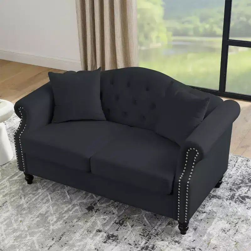 Canapé 2 places en velours Chesterfield de 145 cm, avec accoudoirs arrondis, garniture cloutée pour petit salon, chambre à coucher, appartement-Panipeachy