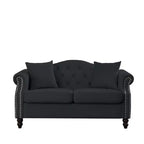 Canapé 2 places en velours Chesterfield de 145 cm, avec accoudoirs arrondis, garniture cloutée pour petit salon, chambre à coucher, appartement-Panipeachy
