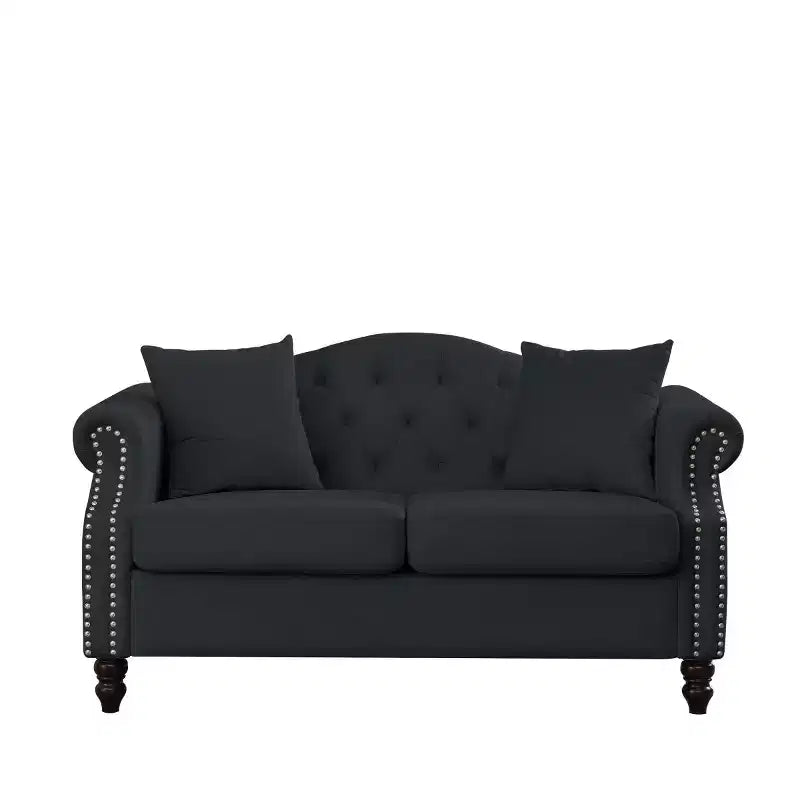 Canapé 2 places en velours Chesterfield de 145 cm, avec accoudoirs arrondis, garniture cloutée pour petit salon, chambre à coucher, appartement-Panipeachy