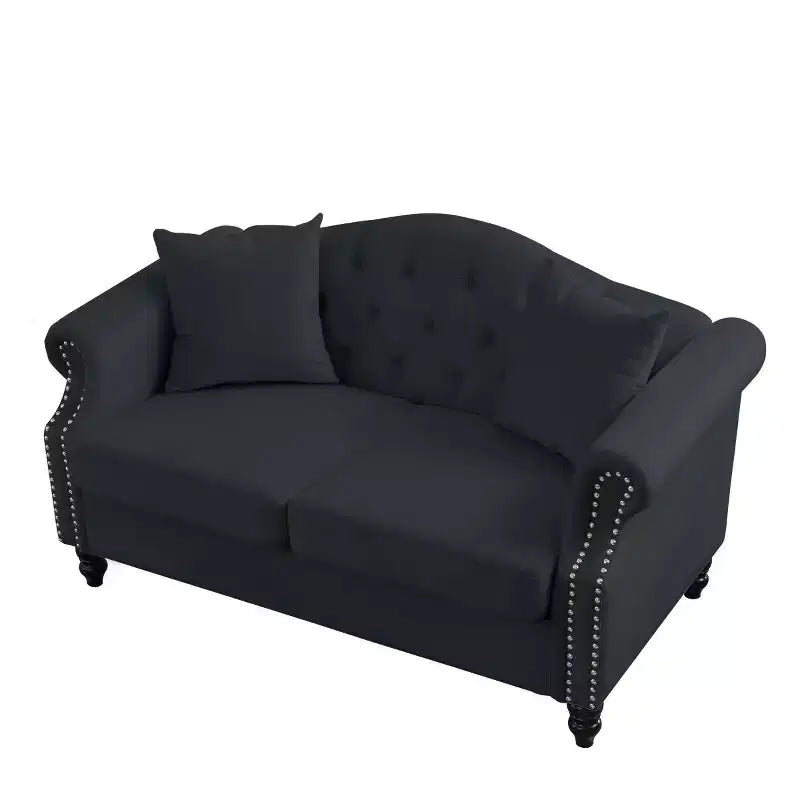 Canapé 2 places en velours Chesterfield de 145 cm, avec accoudoirs arrondis, garniture cloutée pour petit salon, chambre à coucher, appartement-Panipeachy