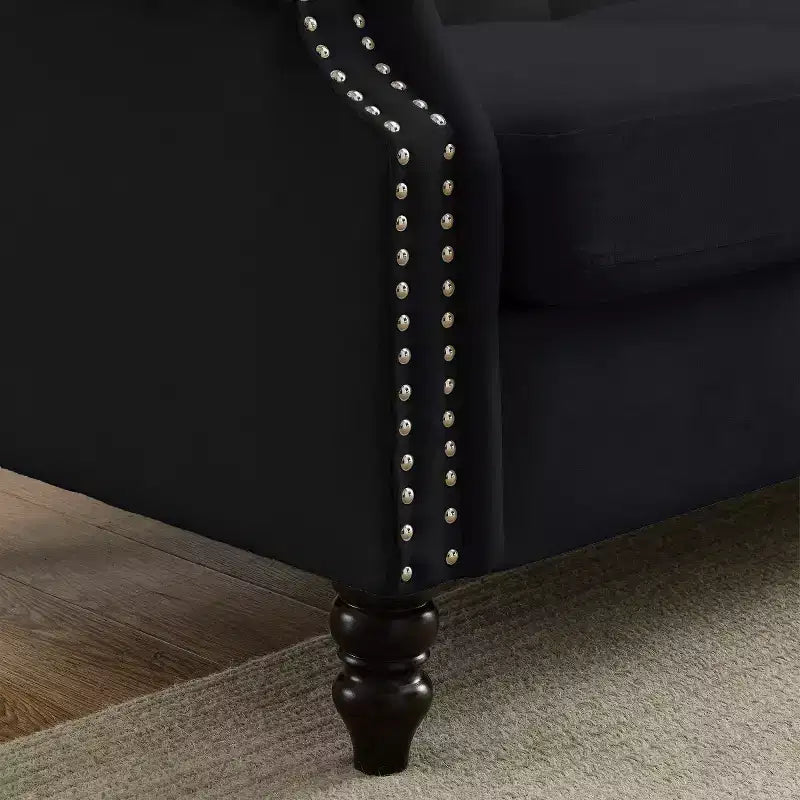 Canapé 2 places en velours Chesterfield de 145 cm, avec accoudoirs arrondis, garniture cloutée pour petit salon, chambre à coucher, appartement-Panipeachy
