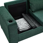 MAYEERTY 93.7 Modern Style Living Room Sofa Fabric Couch Square Arm Sofa with Cup Holder Upholstered Polyester Green