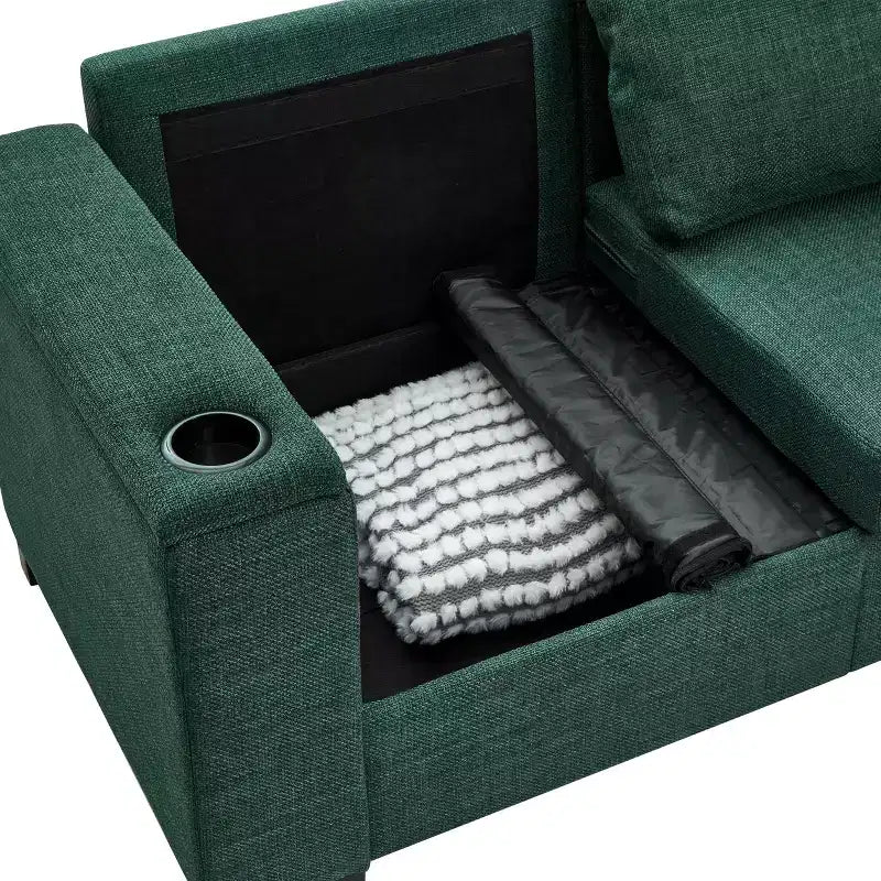 MAYEERTY 93.7 Modern Style Living Room Sofa Fabric Couch Square Arm Sofa with Cup Holder Upholstered Polyester Green