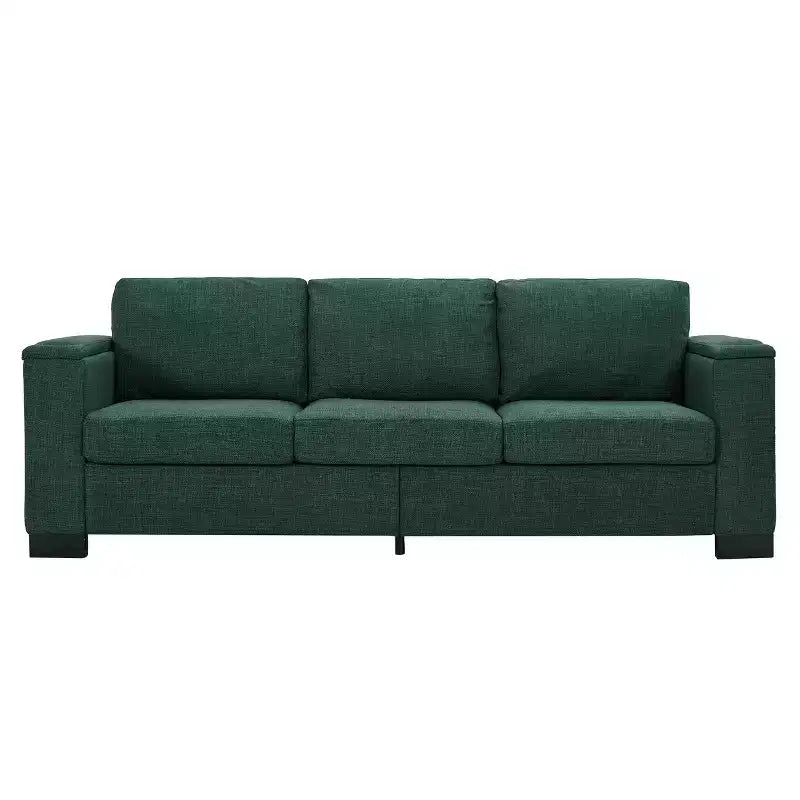 MAYEERTY 93.7 Modern Style Living Room Sofa Fabric Couch Square Arm Sofa with Cup Holder Upholstered Polyester Green