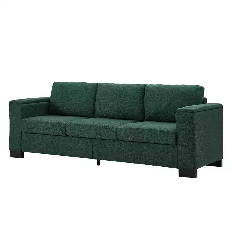 MAYEERTY 93.7 Modern Style Living Room Sofa Fabric Couch Square Arm Sofa with Cup Holder Upholstered Polyester Green