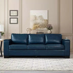 MAYEERTY 93.7 Modern Faux Leather Sofa with Square Arm, Cup Holder Upholstered PU Leather for Living Room Navy Blue