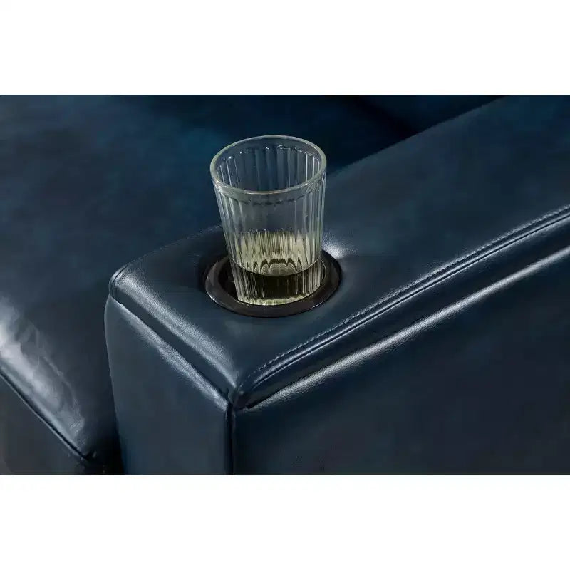 MAYEERTY 93.7 Canapé moderne en similicuir avec accoudoirs carrés, porte-gobelet en PU pour salon, bleu marine