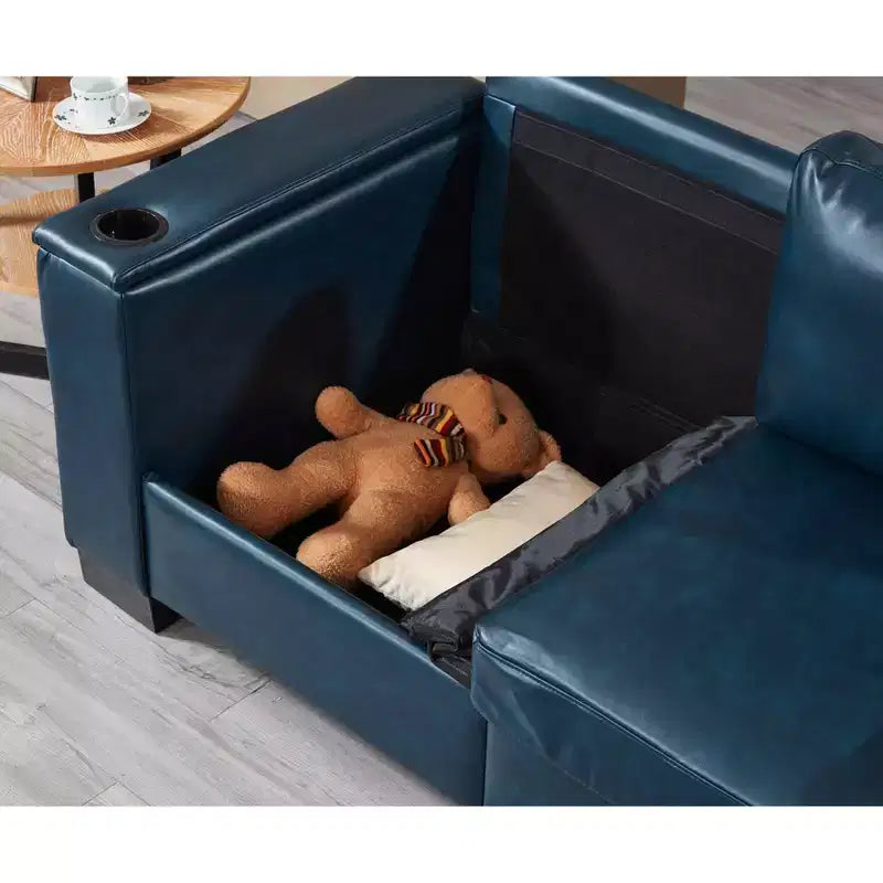 MAYEERTY 93.7 Canapé moderne en similicuir avec accoudoirs carrés, porte-gobelet en PU pour salon, bleu marine